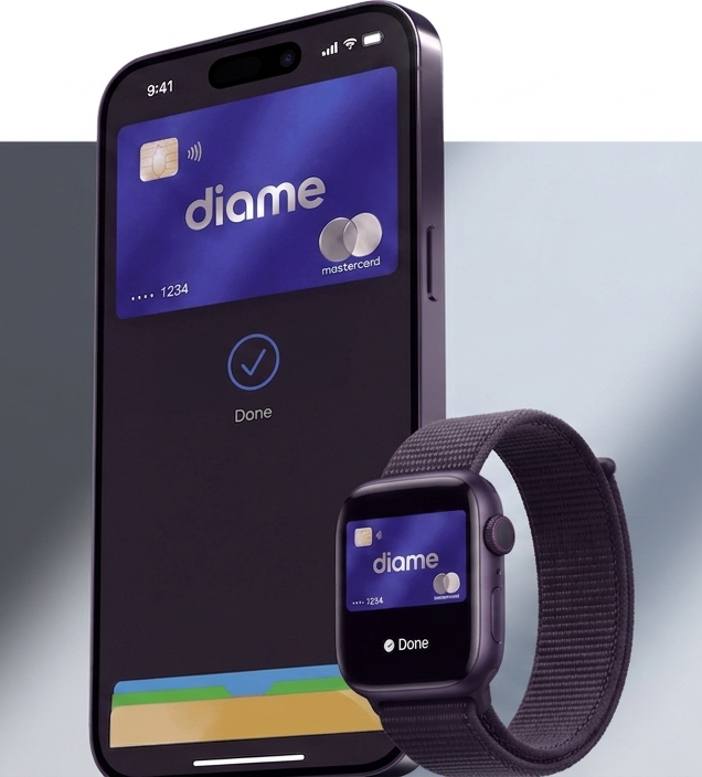 Cartão diame no telemóvel Telemóvel a exibir o saldo de um cartão sobre fundo com feixe de luz.